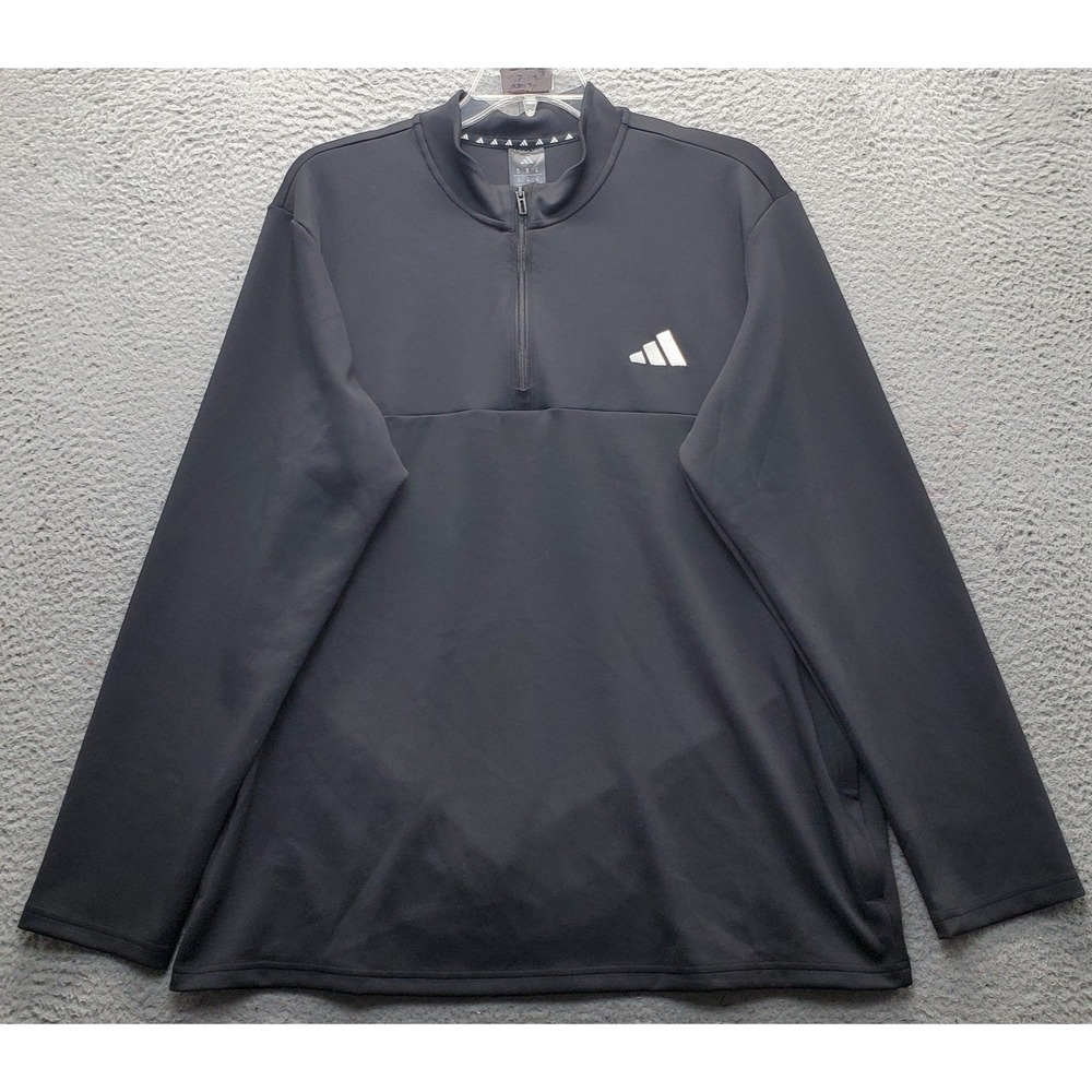 Adidas 1/4 Zip Pullover Mens XL Black Performance Long Sleeve Mock Neck EUC